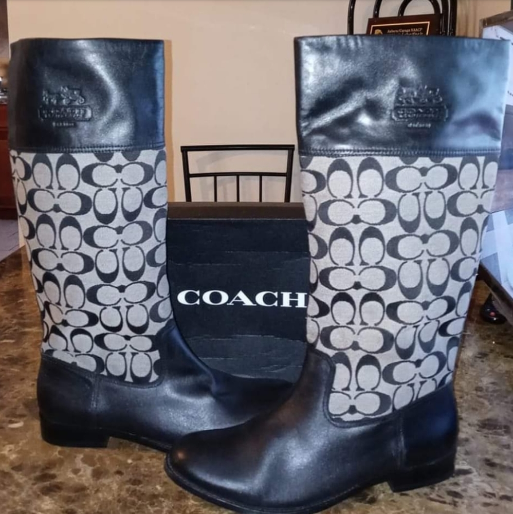 Coach Chrissi Riding Boots Canvas Leather Size 10